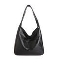 Minimalistische schwarze Patchwork Leder-Tote-Bag für Damen mit geräumigem Schulter-Design - Schwarz