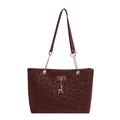 Bordeauxrode draagtas met luipaardprint, hert hanger en schouderriem met ketting - Rood