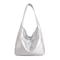 Modische silberne Metallic-Einkaufstasche mit geometrischen Nähten für Damen - Silber