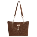 Modieuze tote bag met luipaardprint, gouden hertenhanger en ketting schouderband - Bruin