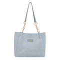 Lichtblauwe shopper met stiksel van sterren en metalen kettingriem in bovenaanzicht - Zonder Hanger / Blauw