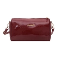 Glossy burgundy cylindrical Boston bag with gold hardware and fashion lettering - Red