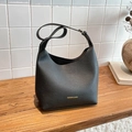 Borsa tote Hobo classica in similpelle nera a grana litchi con scritte logo dorate per donna - Nero