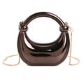 Bolso de noche marrón café metálico brillante con cadena dorada y asa elegante - Marrón