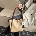 Vintage beige and brown tote bag with plush charm, ideal for stylish daily commuting - With Pendant (YYR023312) / Khaki