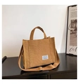 Borsa tote da donna in velluto a coste marrone con tracolla regolabile e stile casual - Marrone
