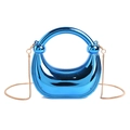 Glossy bright blue mirror handbag with semi-circle design and gold chain strap - Blue