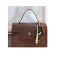 Bruine vintage handtas met suède patchwork en decoratieve kleurrijke houten kralen - Bruin Met Hanger