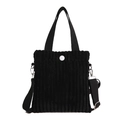 Mini black corduroy handbag with vertical texture and white button detail for women - Black