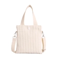 Mini corduroy tote bag in off-white finish with adjustable crossbody strap - Beige