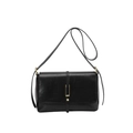 Borsa a tracolla nera classica in pelle lucida con elegante fibbia in metallo dorato - Nero