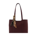 Borsa tote vintage bordeaux con motivo leopardato e sciarpa di seta decorativa su sfondo bianco - Rosso