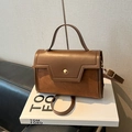Vintage brown leather and suede baguette bag with gold button for women commute - Brown (Without Pendant)