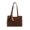 Borsa tote leopardata con dettaglio foulard di seta e lunghi spallacci - Marrone