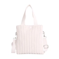 Vertical white corduroy mini tote bag with crossbody strap and pleated texture - White