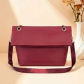 Minimalist deep red nylon tote bag with silver chain detail and wide woven strap - Red