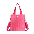 Vertical corduroy mini tote bag in bright rose red with adjustable nylon crossbody strap - Pink