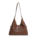 Brown vintage hobo tote bag with slim shoulder strap and elegant gold metal buckle detail - Brown