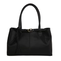 Große schwarze minimalistische Shopper-Tasche aus wasserfestem Stoff mit Kunstleder - Schwarz