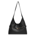 Minimalist black leather tote bag with a golden buckle and an integrated shoulder strap - Black