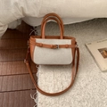 Vintage Retro Umhängetasche aus Leder und Canvas mit eleganten runden Griffen - Dunkelbraun