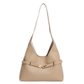 Minimalist beige large-capacity shoulder bag with sleek PU leather and gold buckle design - Khaki