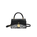 Piccola borsa a tracolla alla moda in pelle nera con inserti a stampa leopardata grigia - Nero