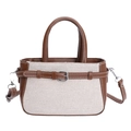 Bolso bandolera retro de lona y cuero marrón con costuras blancas en contraste - Marrón