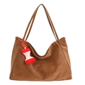 Sac fourre-tout en similicuir marron caramel avec un charmant pendentif en os peluche - Marron Avec Pendentif