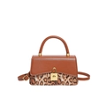 Borsa a tracolla chic con stampa leopardata e pelle marrone con manico dorato - Marrone