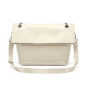 Minimalistische beige Umhängetasche mit Metallkette und großem Überschlag - Weiß