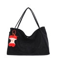 Grand sac cabas vintage noir avec un charmant pendentif pomme rouge pour femme stylée - Noir avec Pendentif