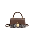 Mini borsa a mano retrò con motivo leopardato, pelle bicolore e chiusura dorata - Marrone