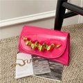 Pink patent leather crossbody bag with wave gold handle and fine chain strap - Rose Red
