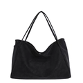 Minimalistische große schwarze Wildleder-Einkaufstasche mit weichem mattem Finish - Schwarz