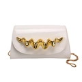 White glossy patent leather crossbody bag with wave-shaped gold handle and snake chain - White
