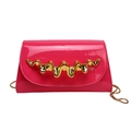 Chic magenta glossy leather small flap bag with wavy gold metal trim and chain strap - Rose Red