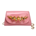 Pink patent leather handbag with gold wave handle and chain strap for women - Pink