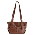 Minimalistische kaffeebraune PU-Leder Schultertasche mit Dekoschnalle und Goldbeschlägen - Braun