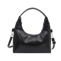 Borsa hobo a mezzaluna nera lucida con tracolla regolabile e finiture argento - Pelle Verniciata Nera
