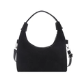 Borsa a tracolla nera in finto camoscio stile hobo con finiture in metallo argento - Nero Opaco