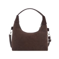 Borsa hobo minimalista in pelle scamosciata marrone scuro con dettagli argento - Scamosciato Marrone Opaco