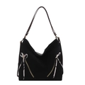 Grand sac cabas noir en cuir givré avec fermetures éclair latérales et nœuds à pois - Noir