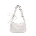Chic pleated off-white corduroy shoulder bag with pink embroidered ribbon bow - Off White