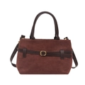 Borsa tote vintage bordeaux in finto camoscio di grande capacità con fibbia - caffè