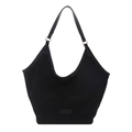 Minimalist black suede tote bag with slim shoulder straps and gold metal hardware detail - Black