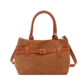 Borsa a mano quadrata in pelle scamosciata marrone con cinturino e fibbia dorata vintage - Marrone