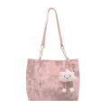 Pink star and moon print tote bag with long leather straps and cloud plush charm - With Ornament / Pink