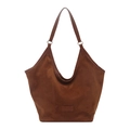 Brown suede underarm tote bag with large capacity and elegant golden ring hardware - Brown