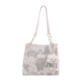 Stylish tote bag with marble pattern, silver celestial prints and cloud charm accessory - With Ornament / White